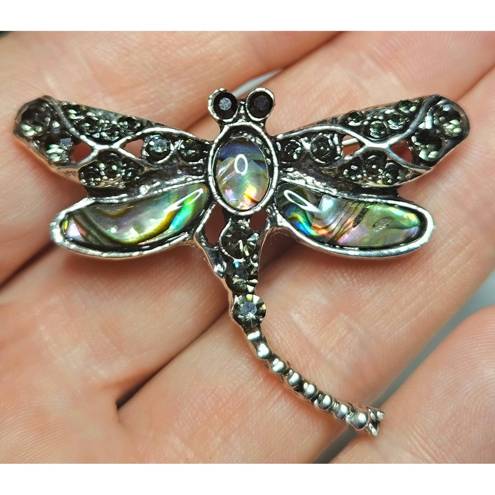 Dragonfly Brooch Womens OS Silver Abalone Marcasite Style Boho Pin